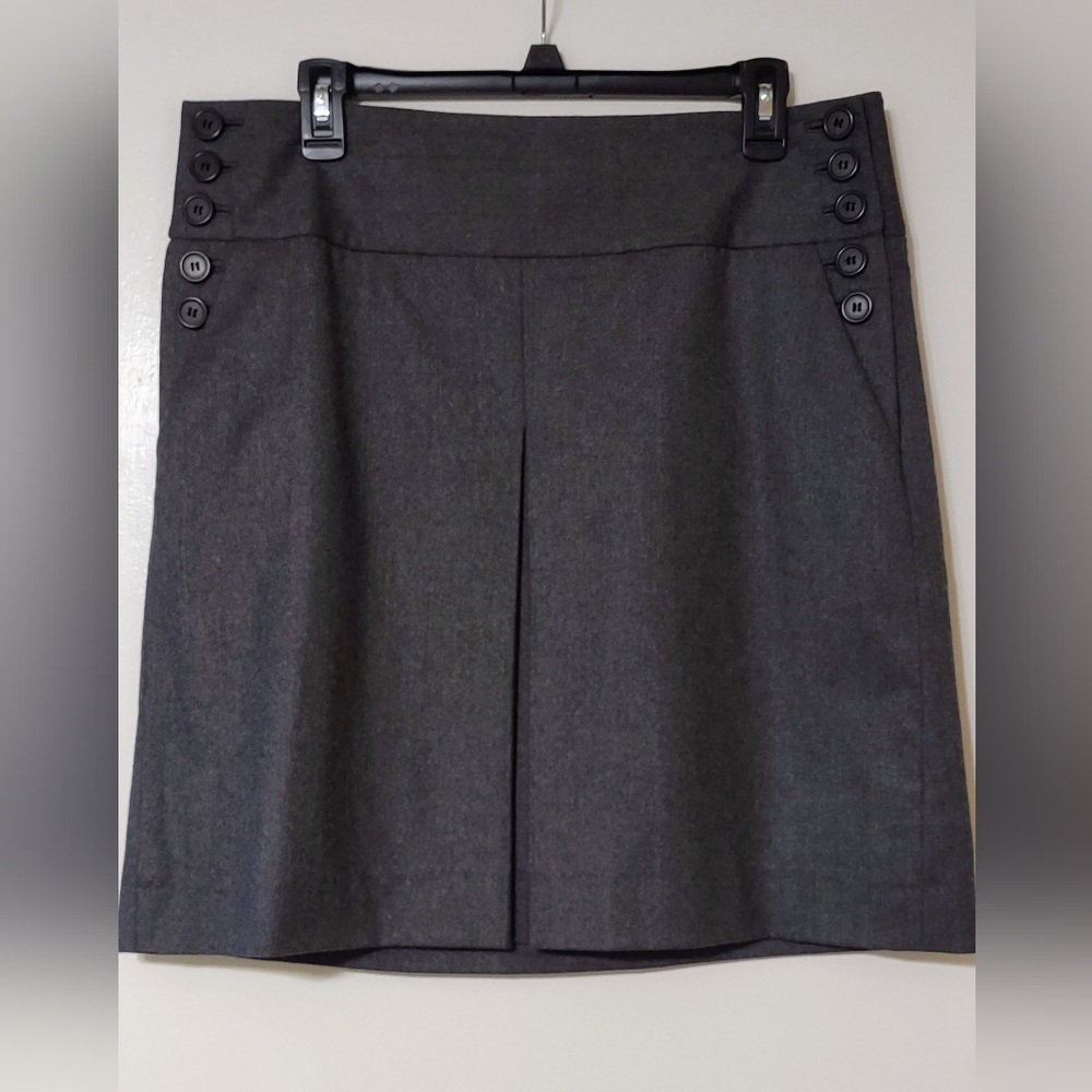 Classic J. Crew Dark Gray Button-Accent Wool Skirt Size 10 Lined